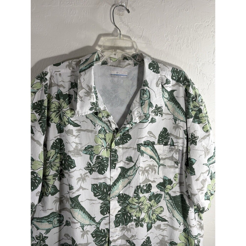 Columbia PFG Perform Gear Vented XXL White w/ Green Marlin Swordfish Men’s Shirt
